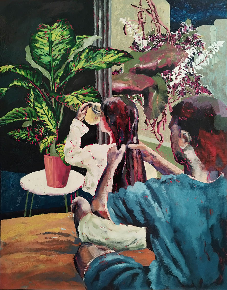 Pooneh Oshidari , Survivors, 2024, oil on oil-painting paper, 70 x 50 cm